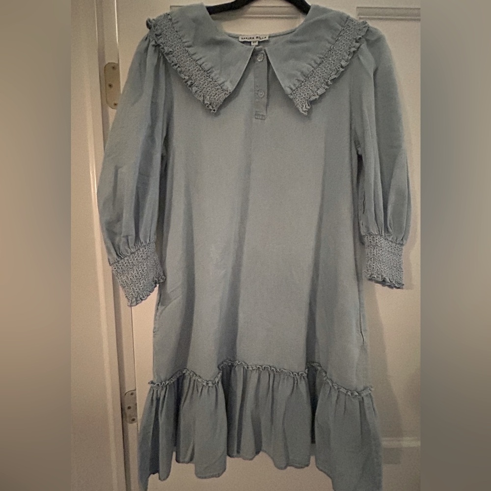 YAKIRA BELLA denim frill collar dress Size S